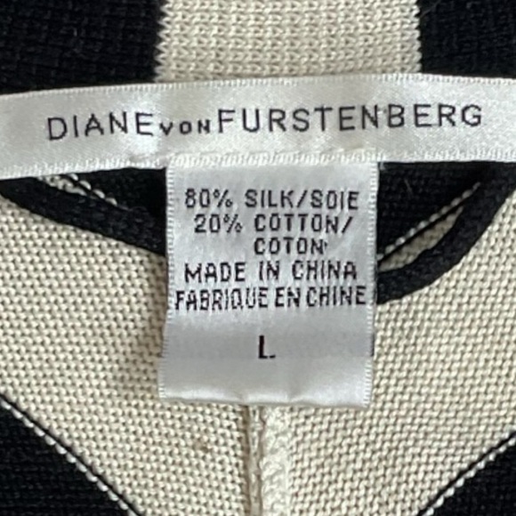 Diane Von Furstenberg DVF Black/Cream Stripe Silk Blend Knit Vest Cardigan. L. - Picture 4 of 11